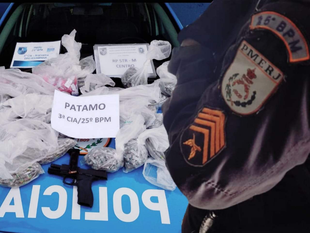 Na ação foram apreendidos 295 pinos de cocaína e 2.310 tabletes pequenos de maconha. Foto: PM/Divulgação